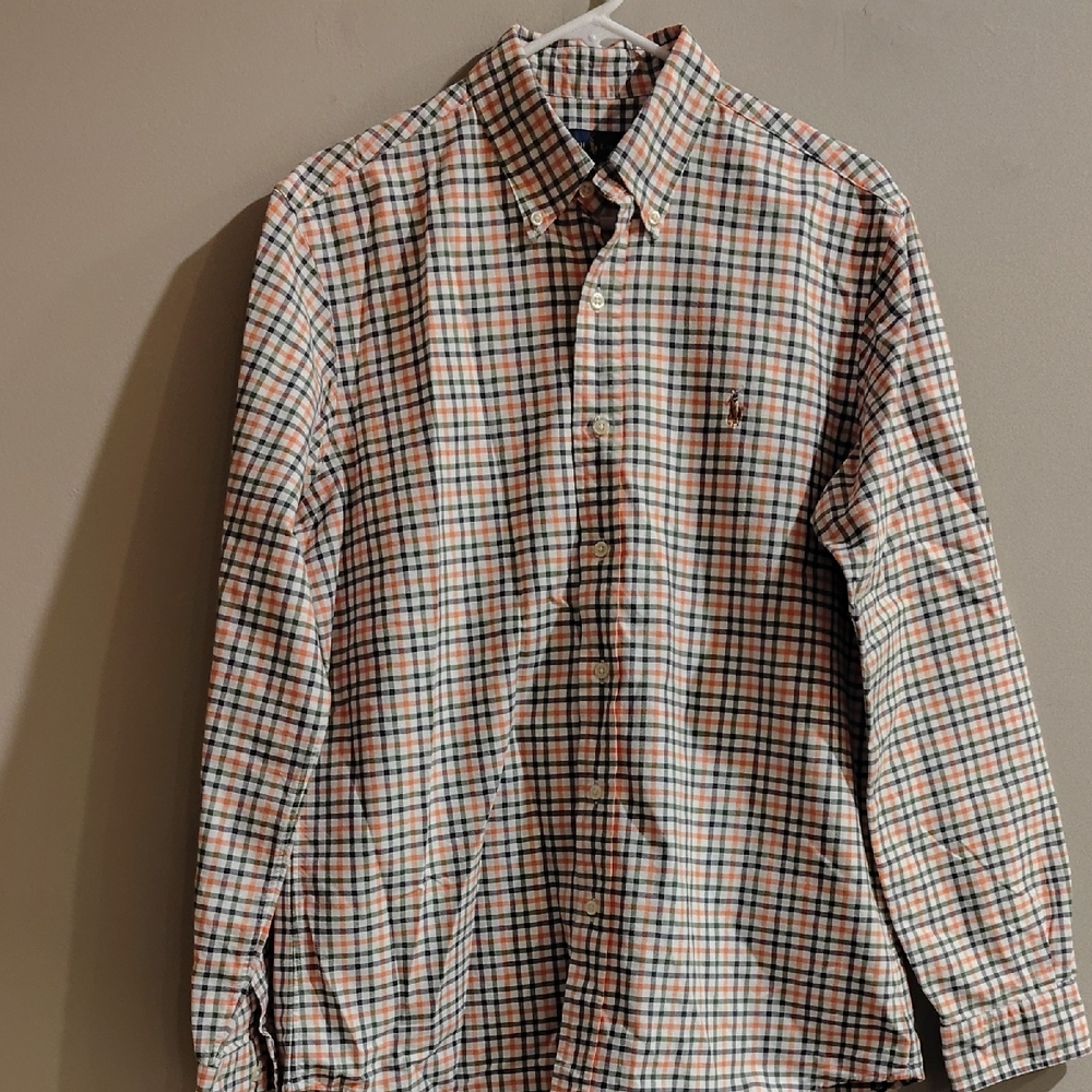 Ralph Lauren Men’s Medium Button-Down Blue Green Orange White Plaid Shirt